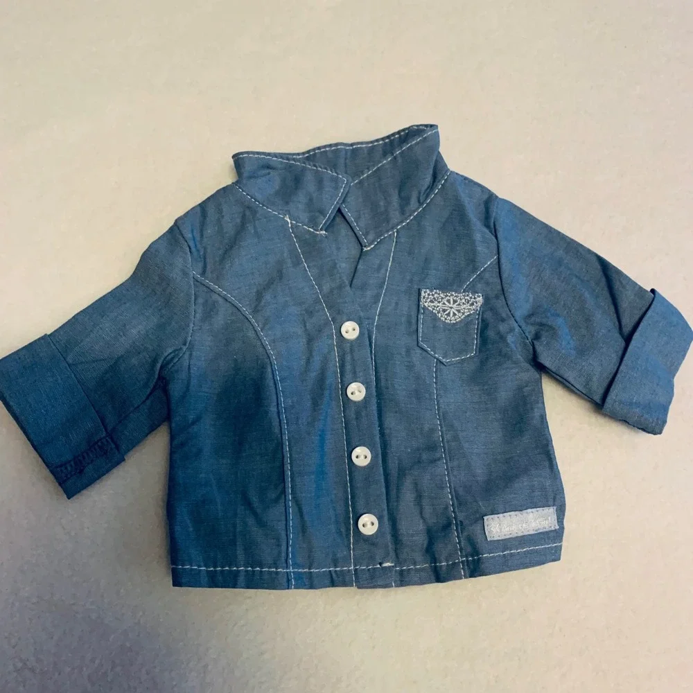 American Girl Doll Tenney's Picnic Outift Blue Denim Chambray‎ Button Up Shirt